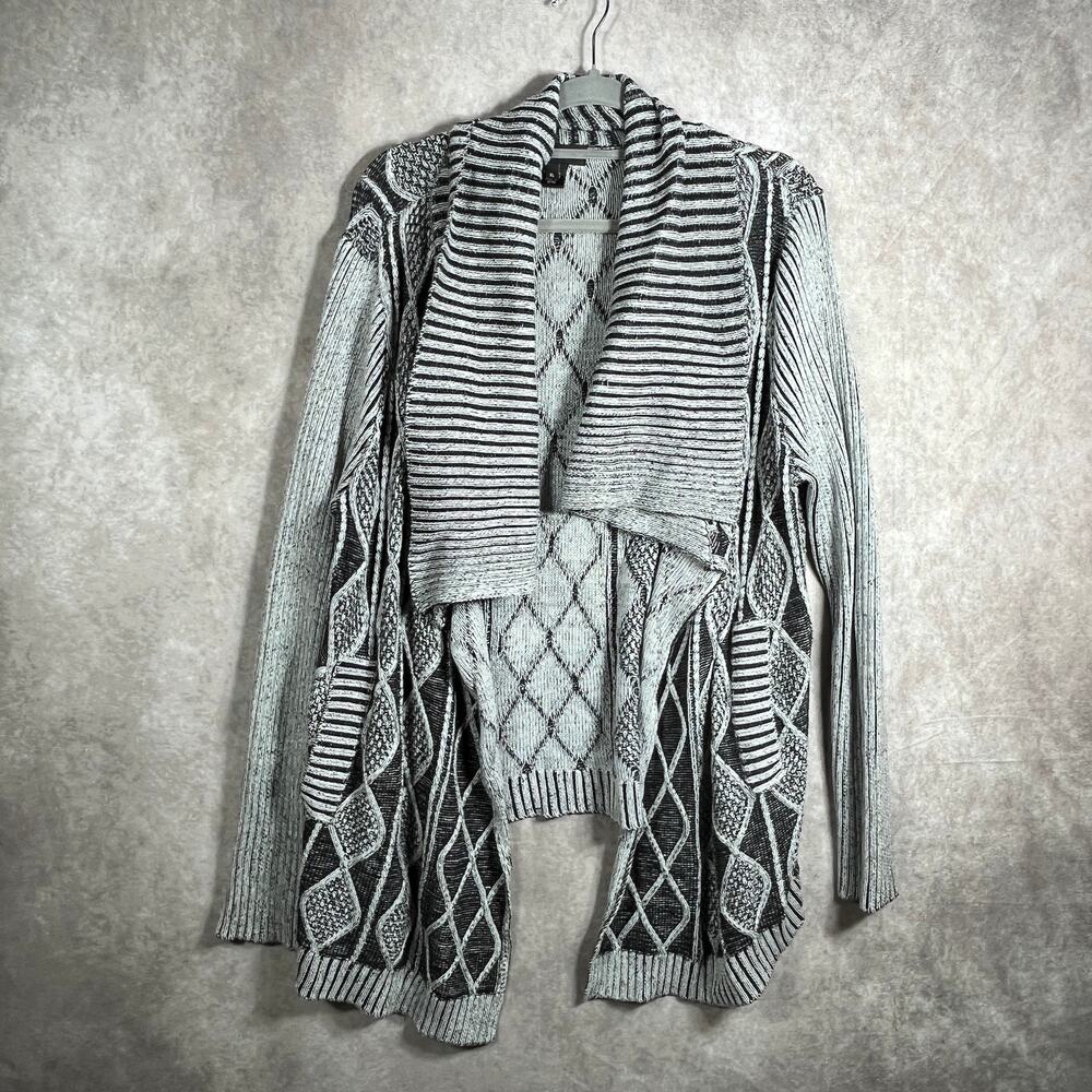 Karen Kane Cardigan Sweater Womens Size XL Gray Black Cable‎ Knit Shawl Collar